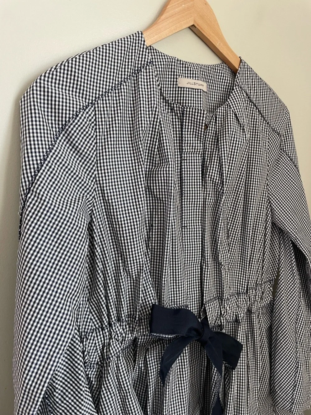 Jill Stuart Blue Gingham Dress Button Front Pocket Structured Fit Flare Size S - Picture 3 of 14
